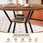 Costway Table à Manger Ronde 47" pour 4 Personnes avec Étagère de Rangement, Plateau en Bois, Base en Métal