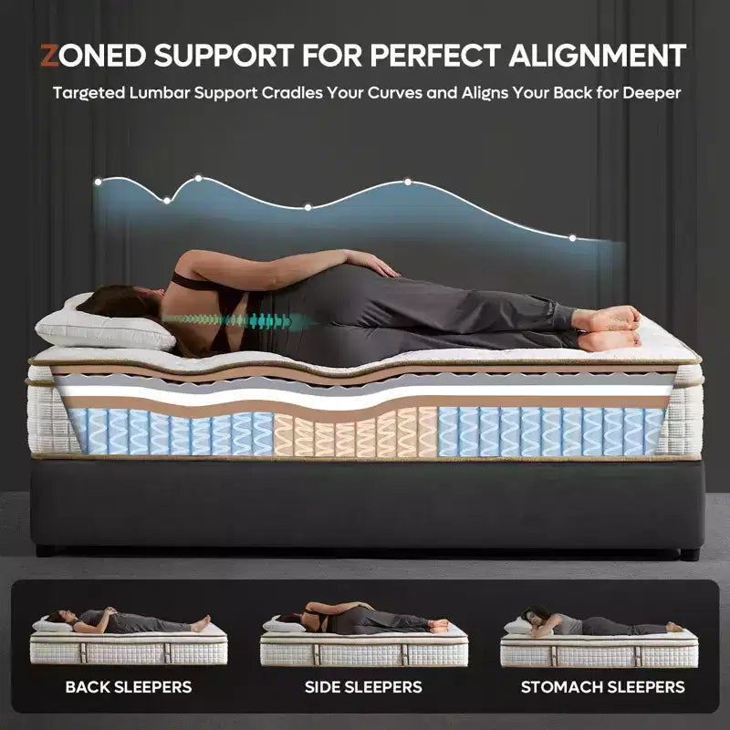Matelas hybride 25 cm Tencel double, couche moelleuse et mousse à mémoire de forme au gel rafraîchissant, livré en boîte