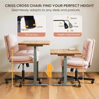 Chaise de bureau Bestier Criss Cross avec accoudoirs et roulettes, chaise de bureau ergonomique à pattes croisées, chaise de bureau pour la maison et le maquillage.