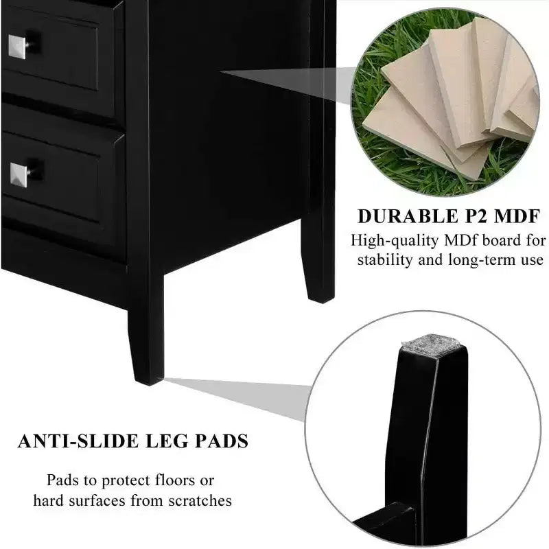 Bonnlo Table de chevet noire améliorée avec tiroirs, Tables de chevet pour chambres à coucher, Table de chevet moderne