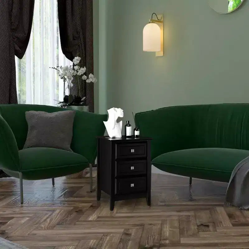 Bonnlo Table de chevet noire améliorée avec tiroirs, Tables de chevet pour chambres à coucher, Table de chevet moderne