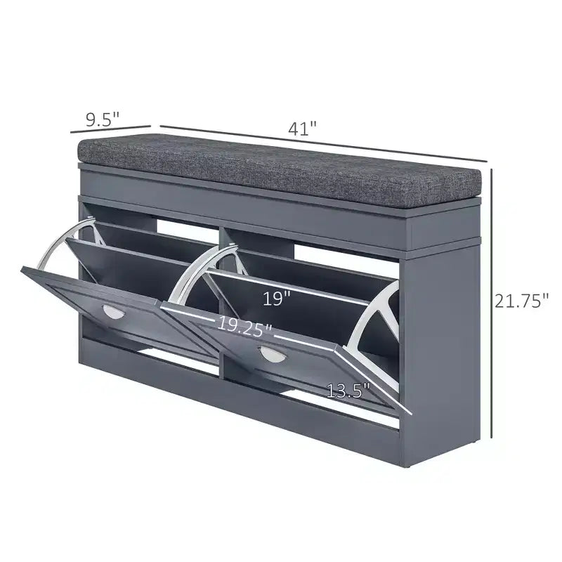 Banc à chaussures moderne, banc d'entrée avec coussin, 2 tiroirs, banc ottoman de rangement, peut contenir 8 paires de chaussures