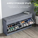 Banc à chaussures moderne, banc d'entrée avec coussin, 2 tiroirs, banc ottoman de rangement, peut contenir 8 paires de chaussures