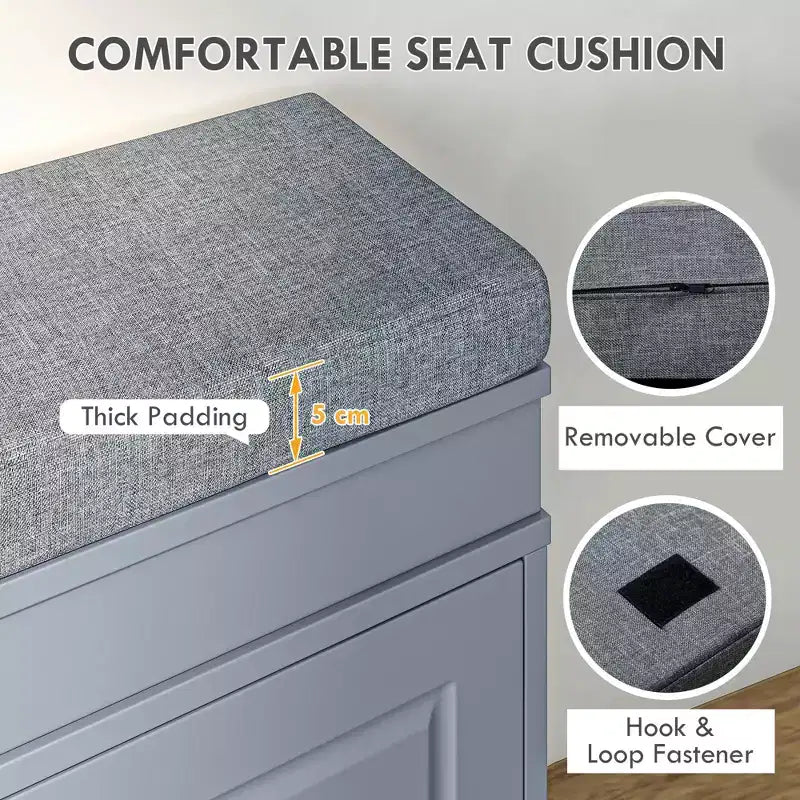 Banc à chaussures moderne, banc d'entrée avec coussin, 2 tiroirs, banc ottoman de rangement, peut contenir 8 paires de chaussures