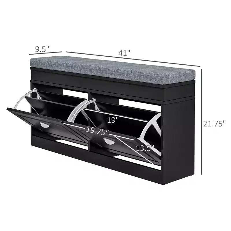Banc à chaussures moderne, banc d'entrée avec coussin, 2 tiroirs, banc ottoman de rangement, peut contenir 8 paires de chaussures