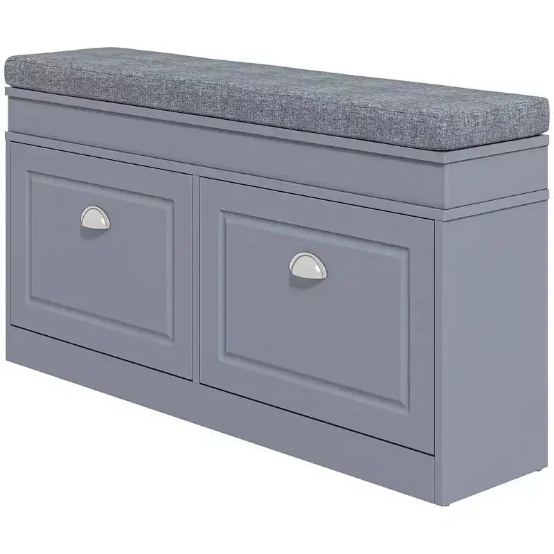 Banc à chaussures moderne, banc d'entrée avec coussin, 2 tiroirs, banc ottoman de rangement, peut contenir 8 paires de chaussures