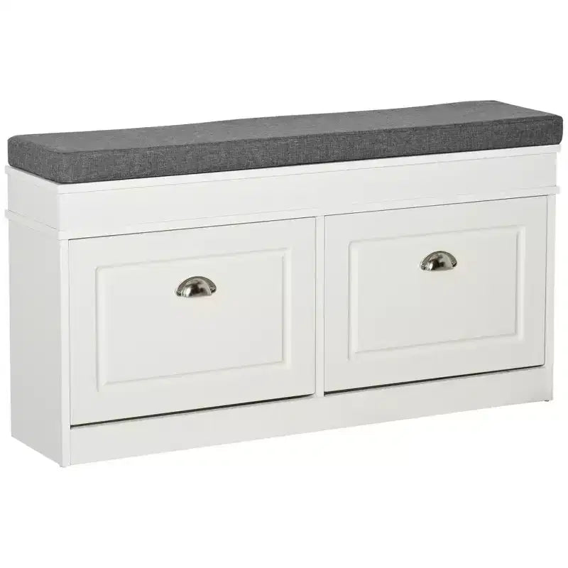 Banc à chaussures moderne, banc d'entrée avec coussin, 2 tiroirs, banc ottoman de rangement, peut contenir 8 paires de chaussures