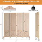VINGLI Séparateur de pièce autoportant 4 panneaux en bois avec pieds, tableau perforé de 1,5 m, cloison pour salons d'artisanat et vente au détail (Naturel)