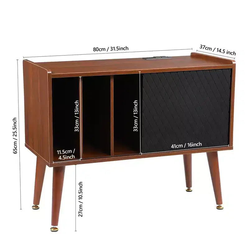 Meuble de rangement pour disques vinyles COZONY avec porte coulissante, meuble tourne-disque pour salon et chambre à coucher, table d'appoint rustique avec grand espace de rangement