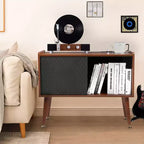 Meuble de rangement pour disques vinyles COZONY avec porte coulissante, meuble tourne-disque pour salon et chambre à coucher, table d'appoint rustique avec grand espace de rangement