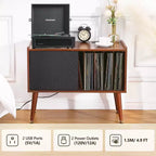 Meuble de rangement pour disques vinyles COZONY avec porte coulissante, meuble tourne-disque pour salon et chambre à coucher, table d'appoint rustique avec grand espace de rangement
