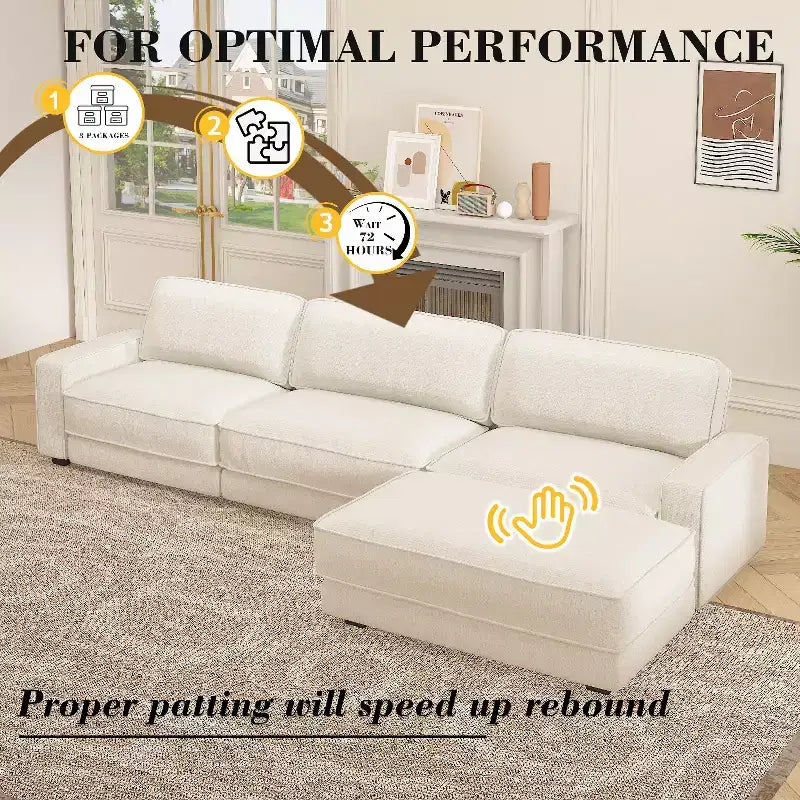 Dyonery 119 Canapé d'angle modulable convertible, en tissu CHENILLE avec assise profonde, assemblage sans outils