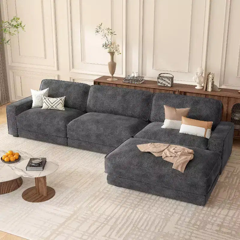 Dyonery 119 Canapé d'angle modulable convertible, en tissu CHENILLE avec assise profonde, assemblage sans outils