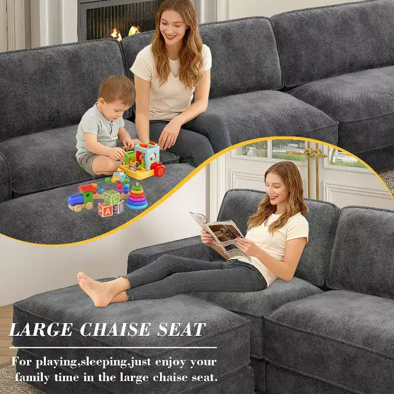 Dyonery 119 Canapé d'angle modulable convertible, en tissu CHENILLE avec assise profonde, assemblage sans outils