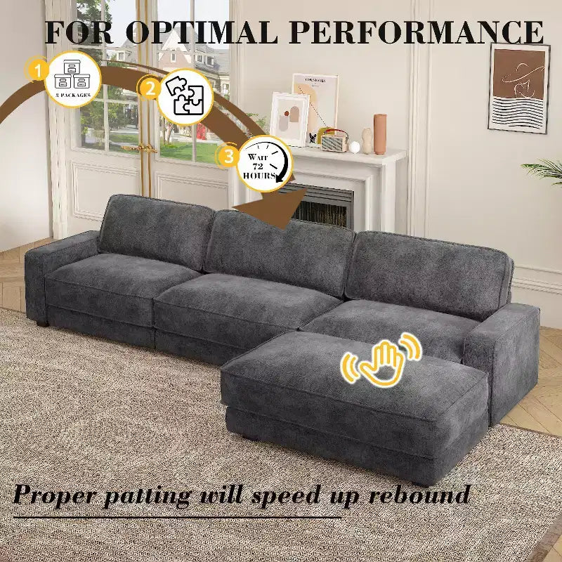 Dyonery 119 Canapé d'angle modulable convertible, en tissu CHENILLE avec assise profonde, assemblage sans outils