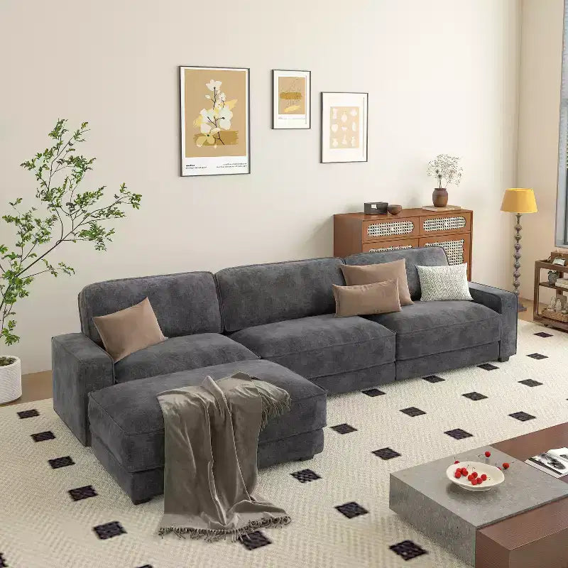 Dyonery 119 Canapé d'angle modulable convertible, en tissu CHENILLE avec assise profonde, assemblage sans outils
