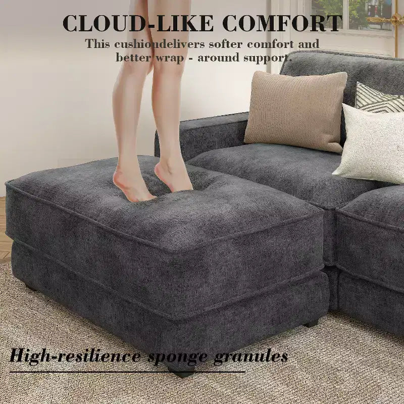 Dyonery 119 Canapé d'angle modulable convertible, en tissu CHENILLE avec assise profonde, assemblage sans outils