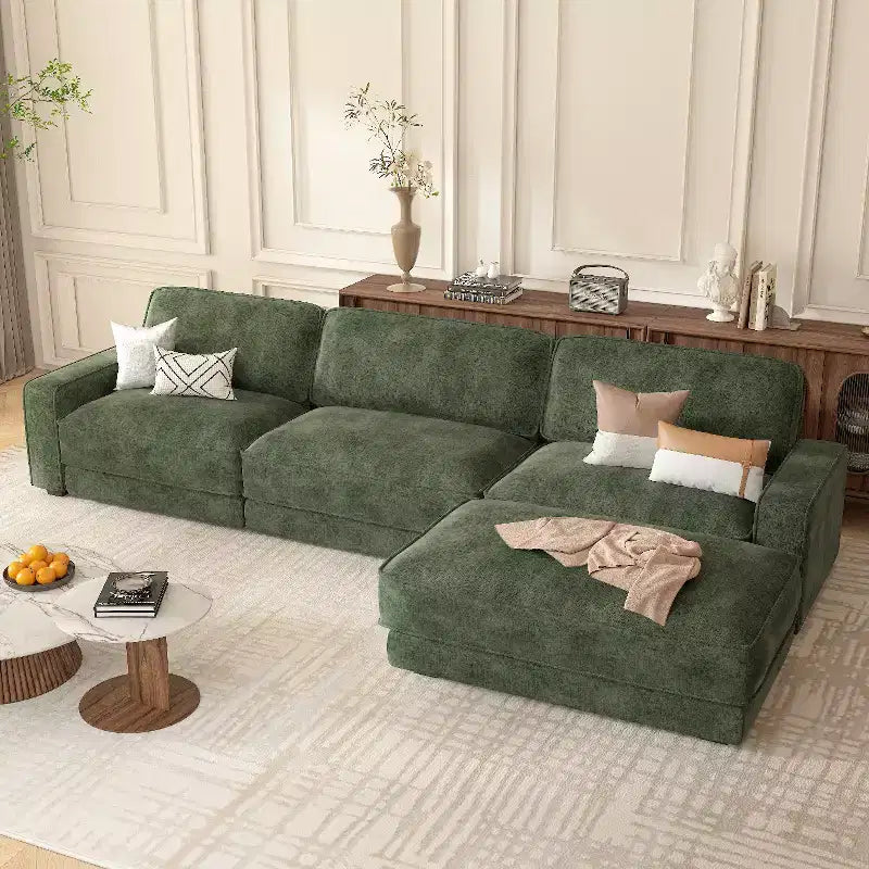 Dyonery 119 Canapé d'angle modulable convertible, en tissu CHENILLE avec assise profonde, assemblage sans outils