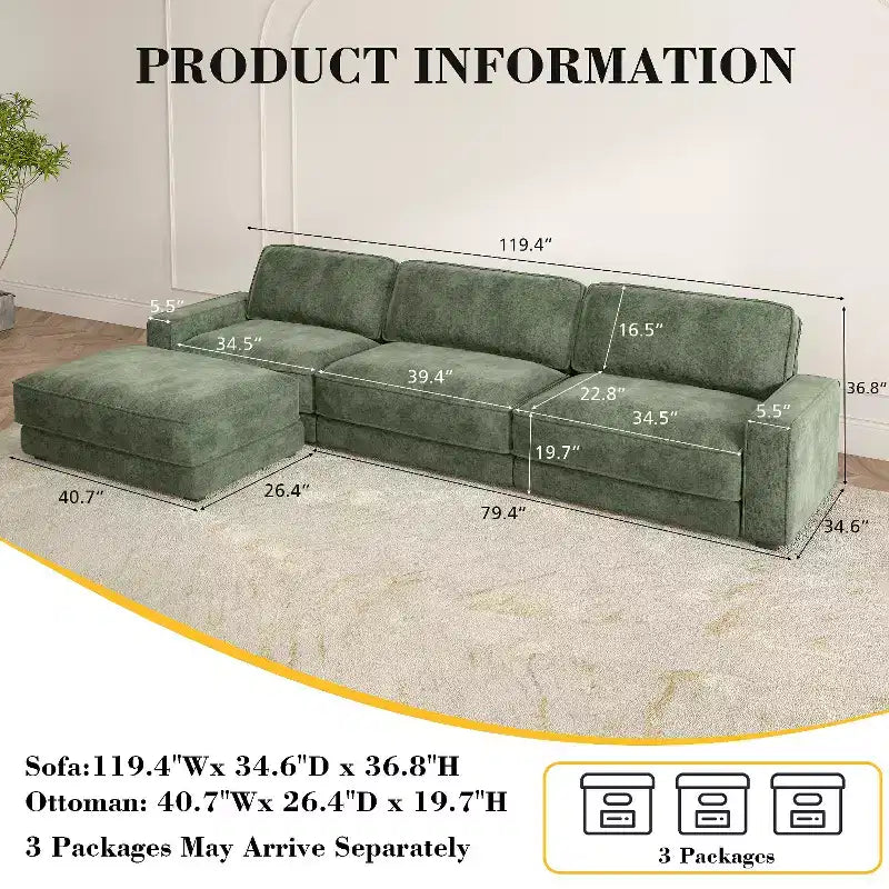 Dyonery 119 Canapé d'angle modulable convertible, en tissu CHENILLE avec assise profonde, assemblage sans outils