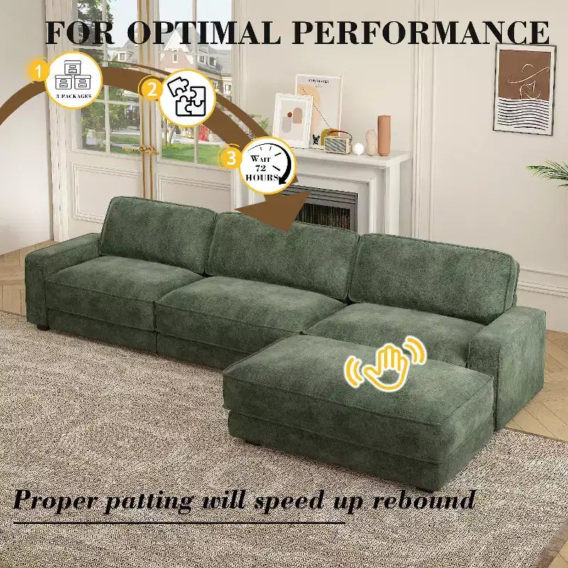 Dyonery 119 Canapé d'angle modulable convertible, en tissu CHENILLE avec assise profonde, assemblage sans outils