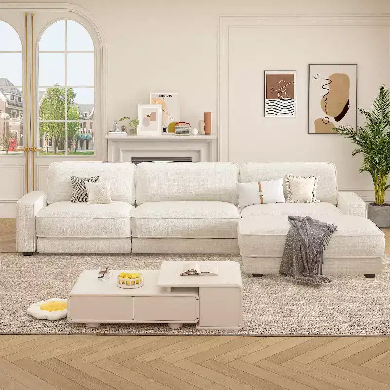 Dyonery 119 Canapé d'angle modulable convertible, en tissu CHENILLE avec assise profonde, assemblage sans outils