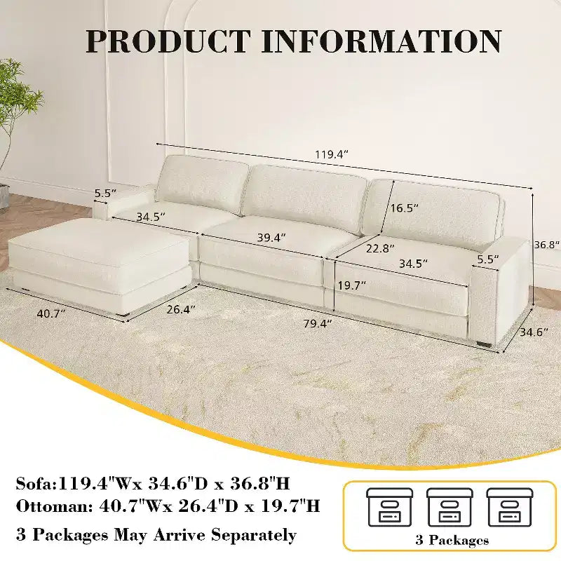 Dyonery 119 Canapé d'angle modulable convertible, en tissu CHENILLE avec assise profonde, assemblage sans outils