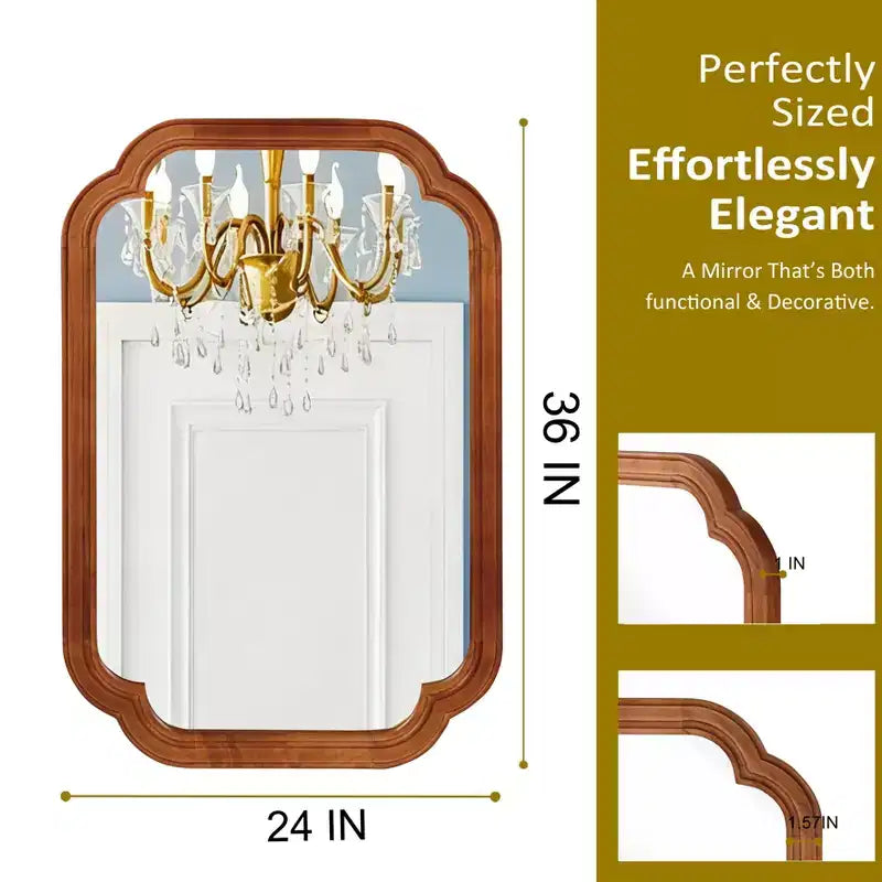 Miroir Décoratif Mural PexFix 24 x 36 à Coins Arrondis avec Cadre en Bois Massif, Style Ferme Moderne, Pour Chambre, Salle de Bain, Salon, Entrée, Marron