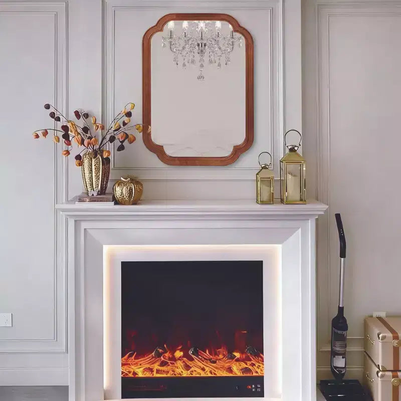 Miroir Décoratif Mural PexFix 24 x 36 à Coins Arrondis avec Cadre en Bois Massif, Style Ferme Moderne, Pour Chambre, Salle de Bain, Salon, Entrée, Marron