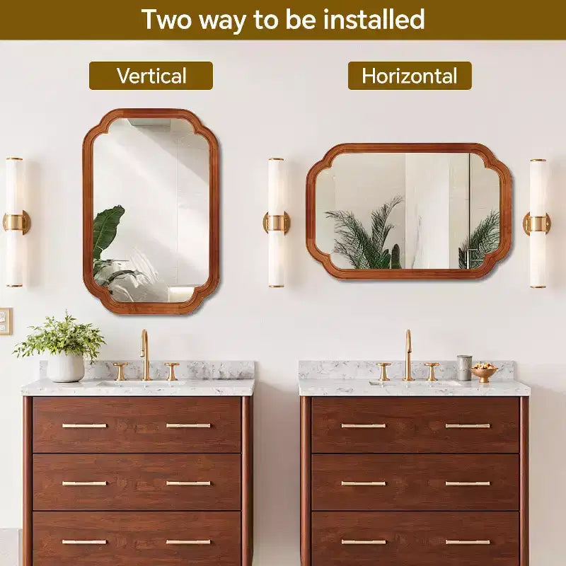 Miroir Décoratif Mural PexFix 24 x 36 à Coins Arrondis avec Cadre en Bois Massif, Style Ferme Moderne, Pour Chambre, Salle de Bain, Salon, Entrée, Marron