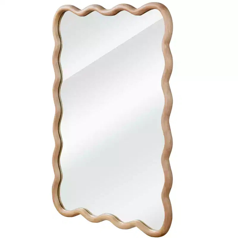 PexFix Miroir décoratif mural rectangulaire ondulé 24 x 36 avec cadre en bois massif style ferme moderne pour chambre, salle de bain, salon, entrée, bois naturel