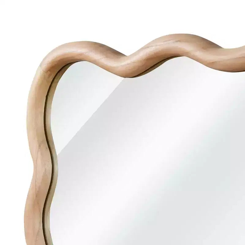 PexFix Miroir décoratif mural rectangulaire ondulé 24 x 36 avec cadre en bois massif style ferme moderne pour chambre, salle de bain, salon, entrée, bois naturel