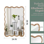 PexFix Miroir décoratif mural rectangulaire ondulé 24 x 36 avec cadre en bois massif style ferme moderne pour chambre, salle de bain, salon, entrée, bois naturel