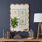 PexFix Miroir décoratif mural rectangulaire ondulé 24 x 36 avec cadre en bois massif style ferme moderne pour chambre, salle de bain, salon, entrée, bois naturel