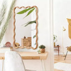 PexFix Miroir décoratif mural rectangulaire ondulé 24 x 36 avec cadre en bois massif style ferme moderne pour chambre, salle de bain, salon, entrée, bois naturel