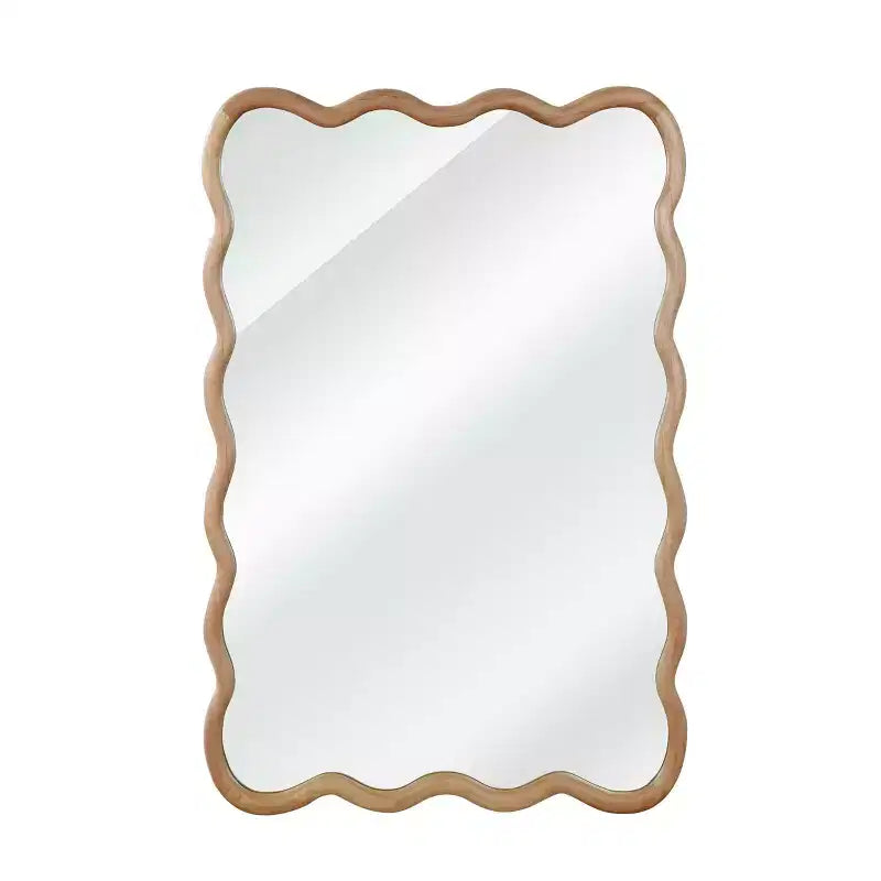 PexFix Miroir décoratif mural rectangulaire ondulé 24 x 36 avec cadre en bois massif style ferme moderne pour chambre, salle de bain, salon, entrée, bois naturel