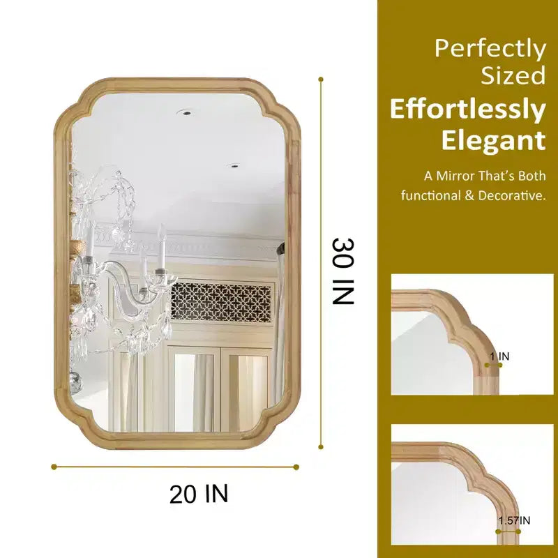 PexFix 20 x 30 Miroir décoratif à cadre en bois massif à coins arrondis Miroir mural de style ferme moderne pour chambre, salle de bain, salon, entrée, naturel