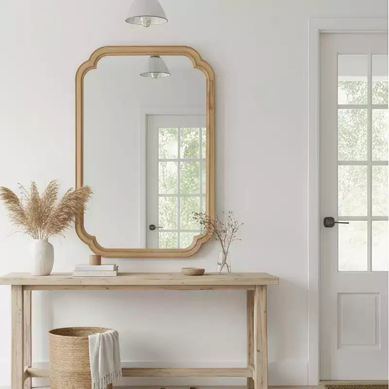 PexFix 20 x 30 Miroir décoratif à cadre en bois massif à coins arrondis Miroir mural de style ferme moderne pour chambre, salle de bain, salon, entrée, naturel