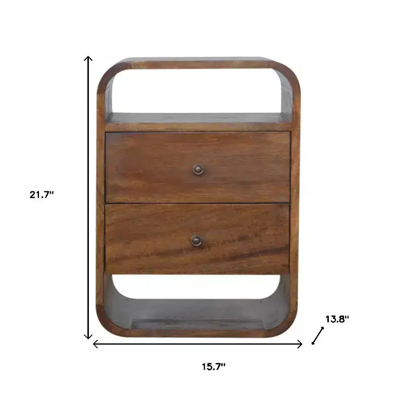 HomeRoots Table de chevet à deux tiroirs en bois massif de châtaignier 22