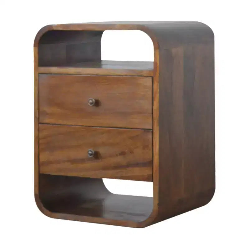 HomeRoots Table de chevet à deux tiroirs en bois massif de châtaignier 22