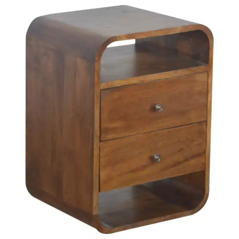 HomeRoots Table de chevet à deux tiroirs en bois massif de châtaignier 22