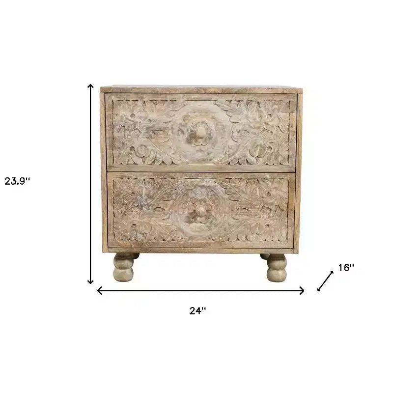 Table de chevet HomeRoots 24 tiroirs en bois massif sculpté floral vieilli