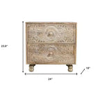 Table de chevet HomeRoots 24 tiroirs en bois massif sculpté floral vieilli