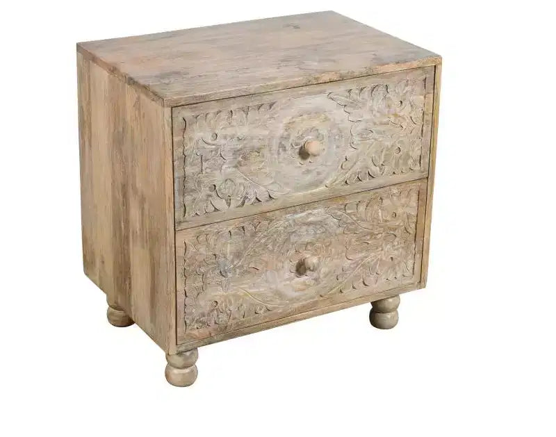 Table de chevet HomeRoots 24 tiroirs en bois massif sculpté floral vieilli