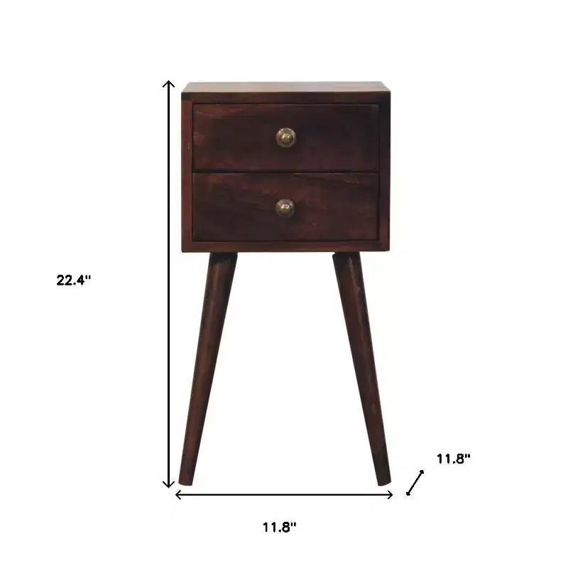 HomeRoots Table de chevet carrée à deux tiroirs en bois massif de Noyer 22