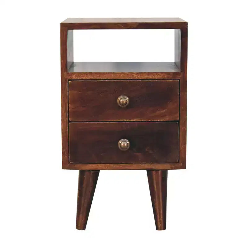 HomeRoots 20 Walnut Solid Wood Square Two Drawer Nightstand