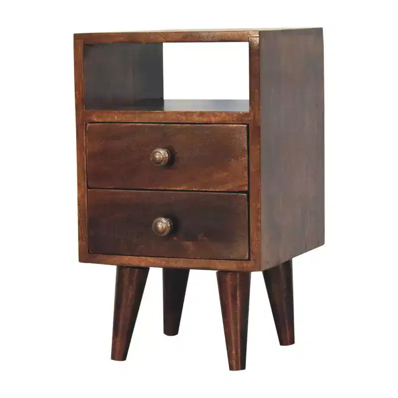 Table de chevet HomeRoots 20 po en bois massif de noyer avec deux tiroirs, carrée