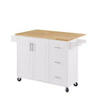 Îlot de cuisine Okak avec table rabattable, chariot de cuisine avec 3 tiroirs et 1 étagère, îlot de cuisine sur roulettes peu encombrant pour salle à manger