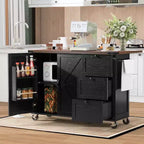 Îlot de cuisine Okak Farmhouse avec prise de courant, îlot de cuisine sur roulettes avec étagère de rangement interne, abattant et étagère à épices pour salle à manger