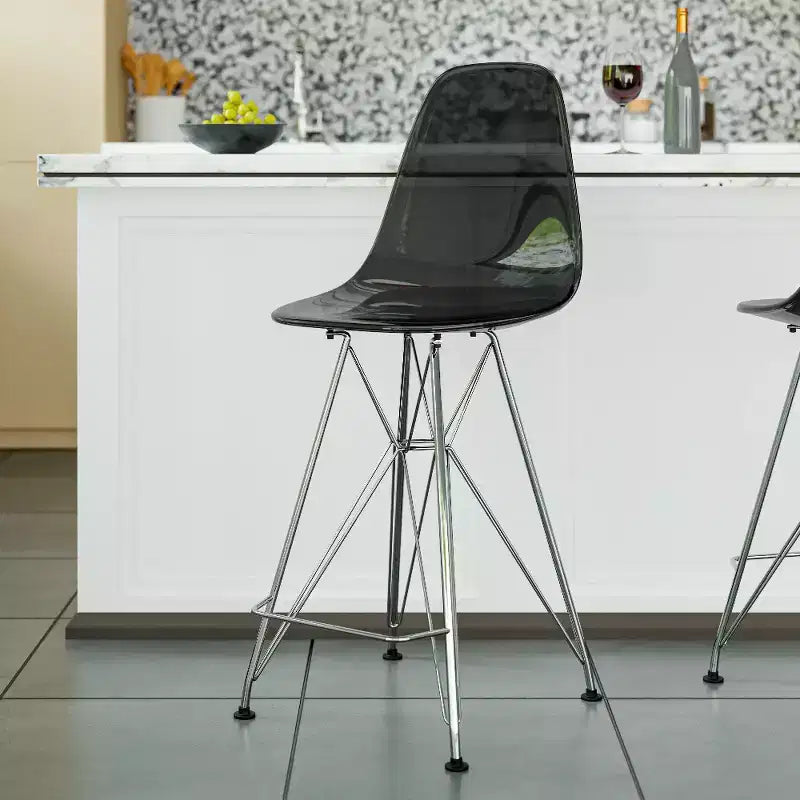 Tabouret de bar moderne Cresco LeisureMod en acrylique, cadre et repose-pieds en acier léger, tabouret de comptoir pour îlot de cuisine, bar ou salle à manger, lot de 2