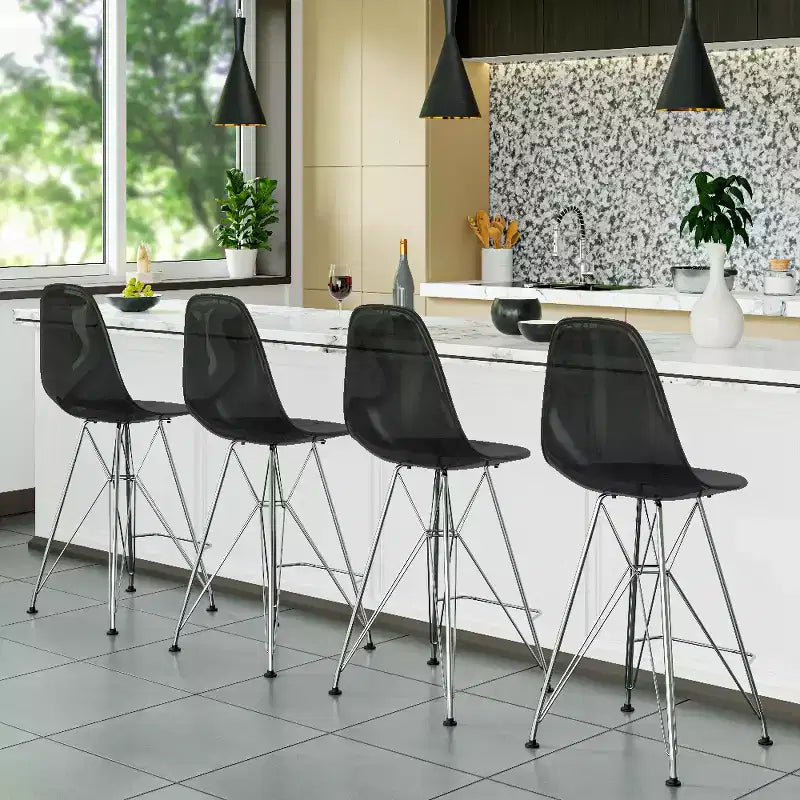 Tabouret de bar moderne Cresco LeisureMod en acrylique, cadre et repose-pieds en acier léger, tabouret de comptoir pour îlot de cuisine, bar ou salle à manger, lot de 2